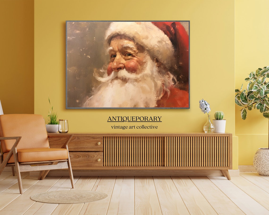 Rustic Santa Claus Portrait Close Up Vintage Christmas Print - Image 4