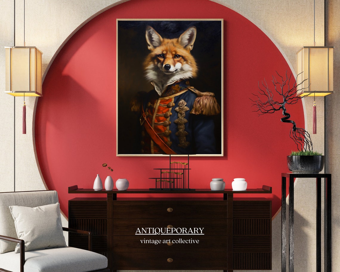 Royal Fox Officer Portrait Military Uniform Red Sash Vintage Poster - Image 5