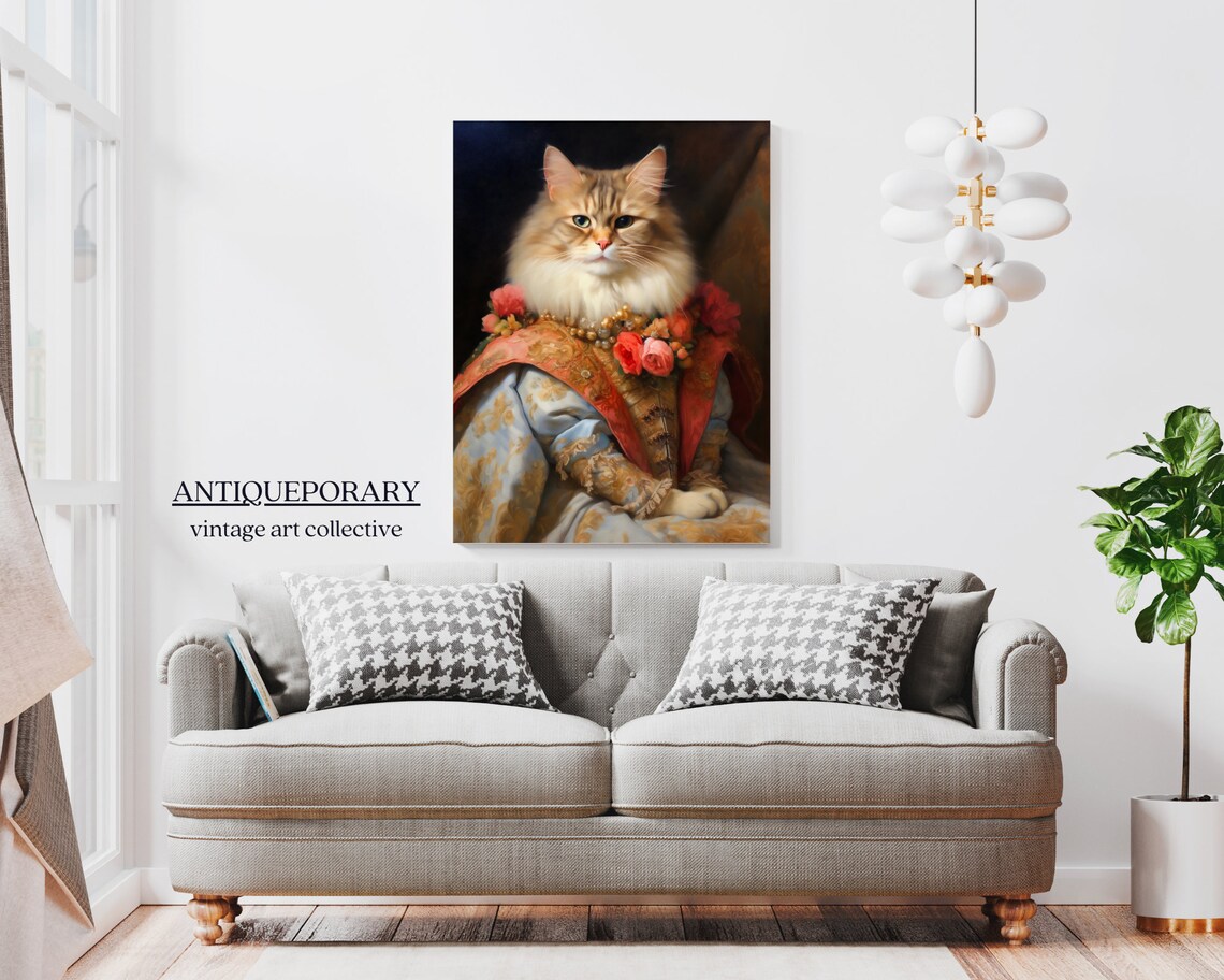 Royal Lady Cat Portrait Roses Pearls Victorian Gown Painting Poster - Image 7