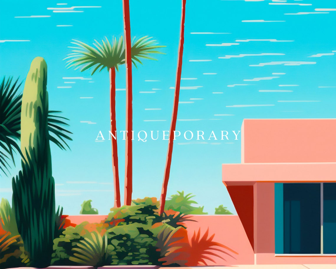 Mid Century Modern Pool House Palm Trees Retro Travel Poster - Image 3