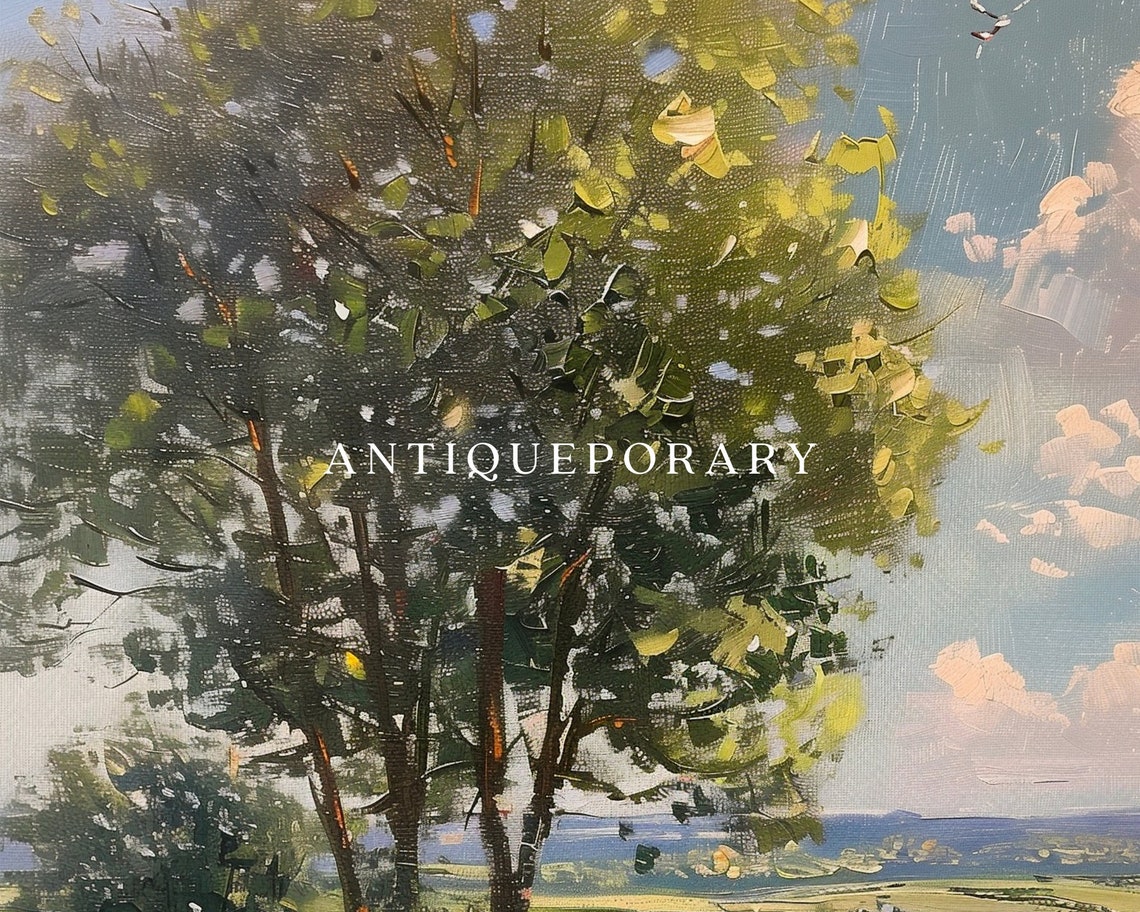 Spring Meadow Path Big Tree Wildflowers Vintage Landscape Poster - Image 3
