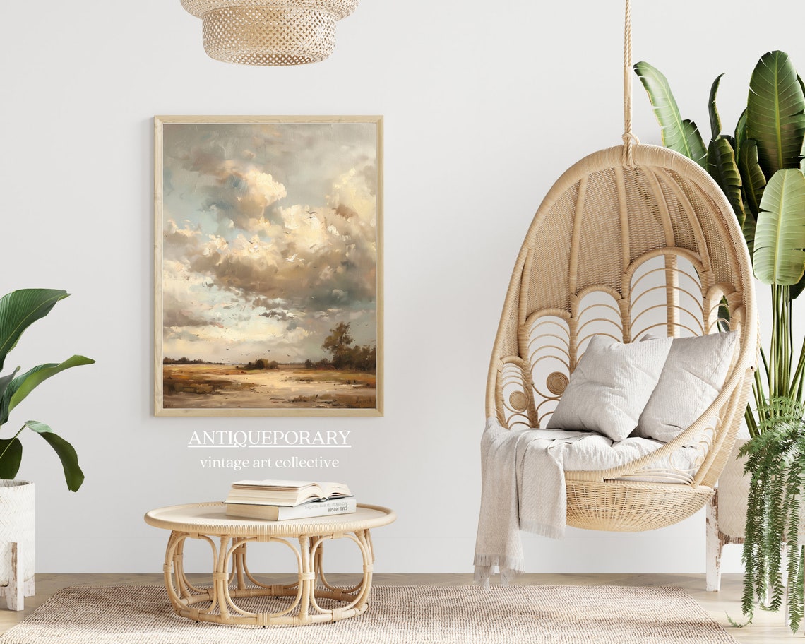 Muted Tonal Plains Cloudy Sky Vintage Landscape Painting Poster - Image 6