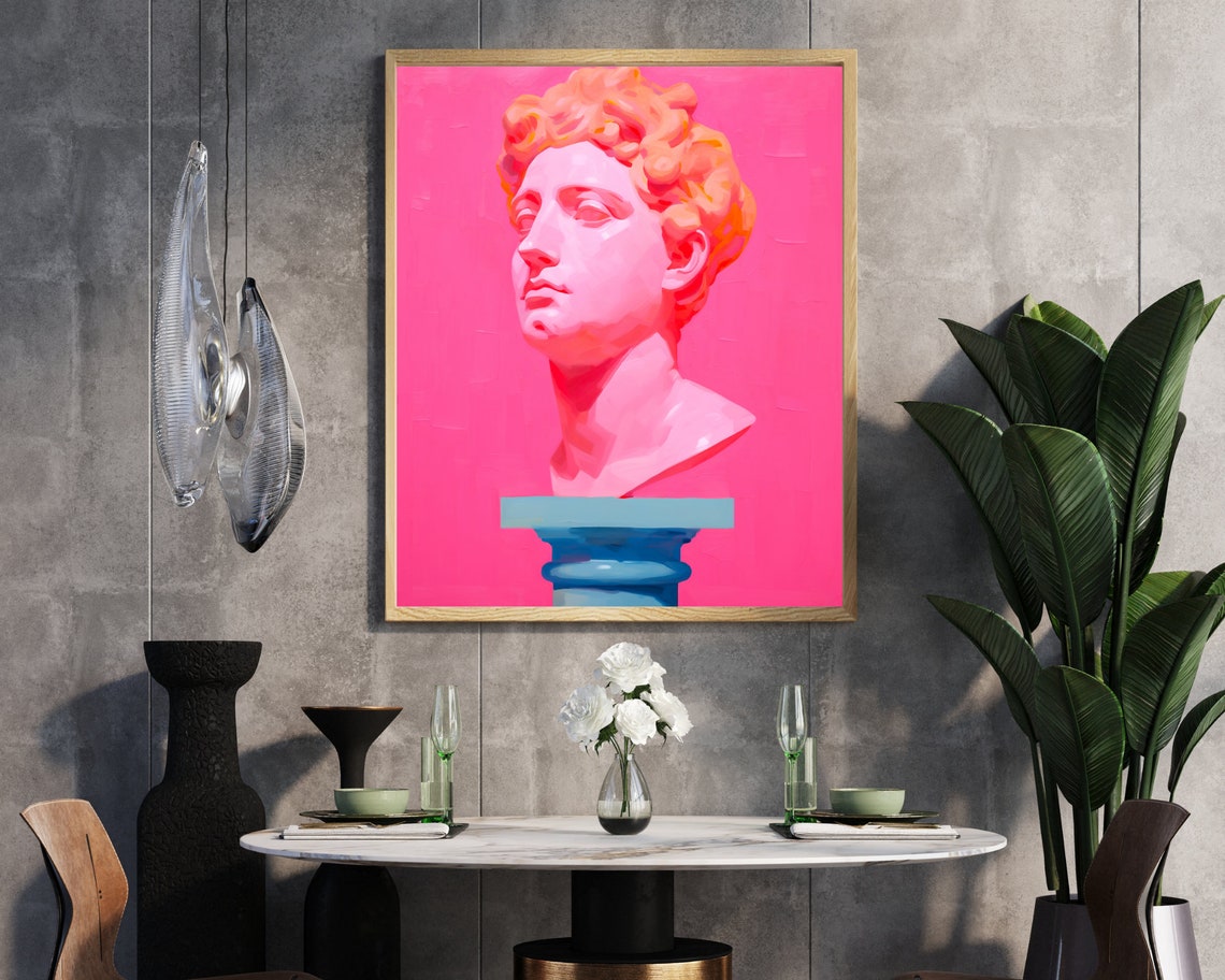 Pink Greek Bust Statue Painting Hot Pink Background Modern Art Poster - Image 5