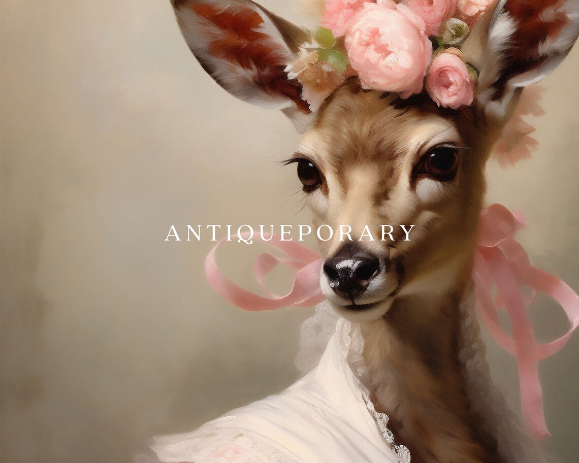 Victorian Animals Portrait Royal Female Deer Vintage Print Renaissance Animal Dark Moody Animal Poster Altered Art Animal Lover Gift - Image 3