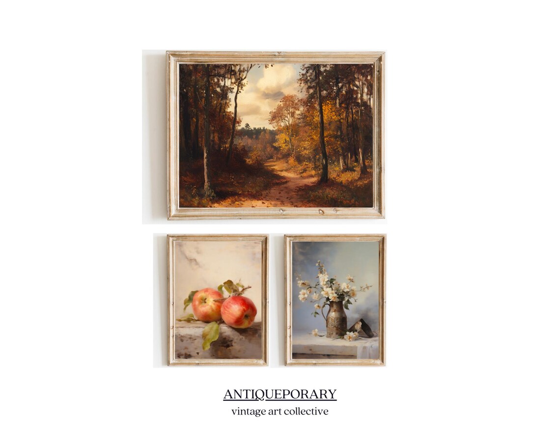 Autumn Forest Path Golden Trees Moody Fall Landscape Painting Poster - Image 5