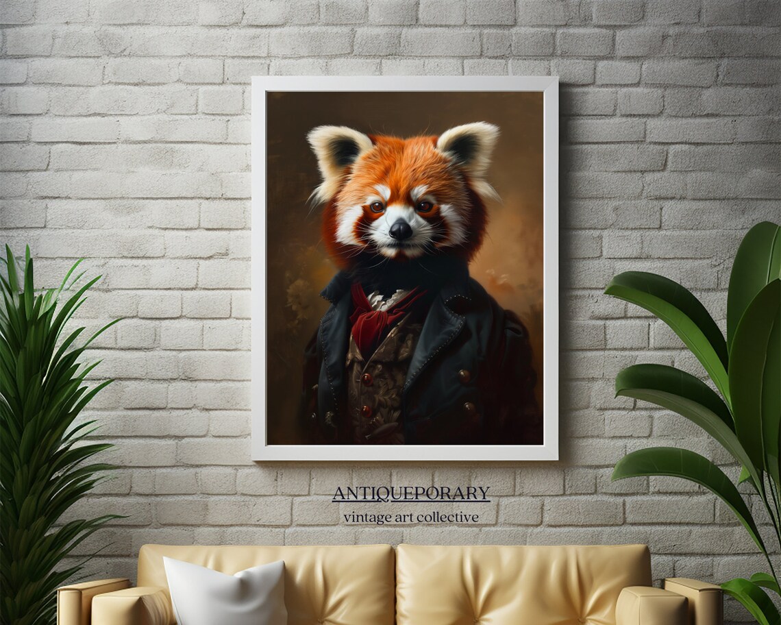 Royal Red Panda in Vintage Coat and Cravat Animal Portrait Poster - Image 4