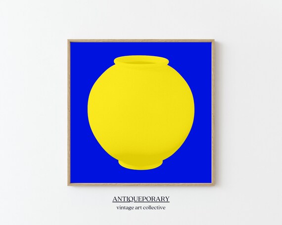 Bold Bright Yellow Vase Silhouette on Cobalt Blue Pop Art Poster