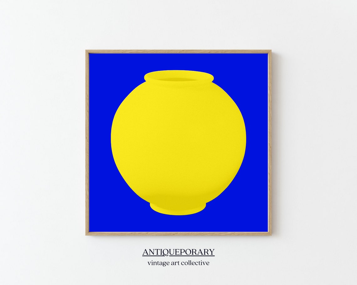 Bold Bright Yellow Vase Silhouette on Cobalt Blue Pop Art Poster