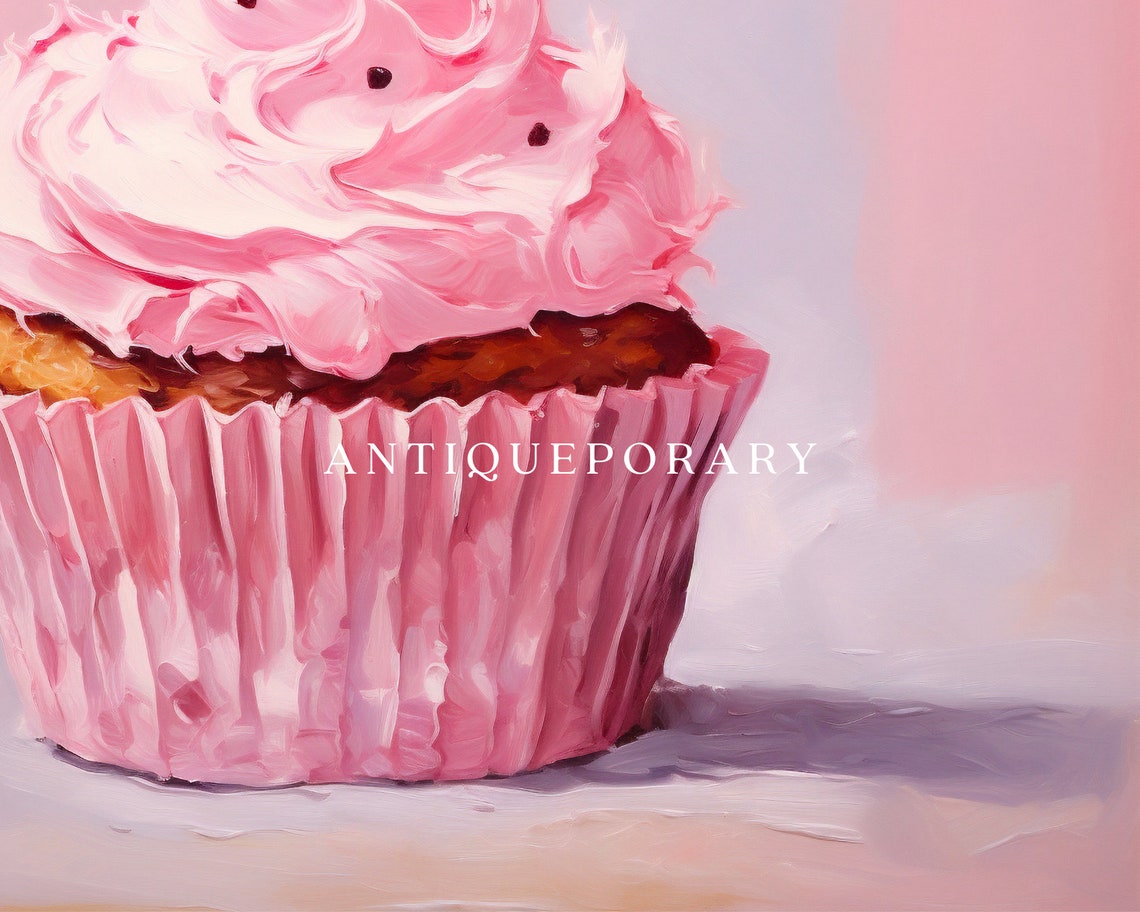 Pink Cupcake with Swirled Frosting on Pink Background Poster - Image 2