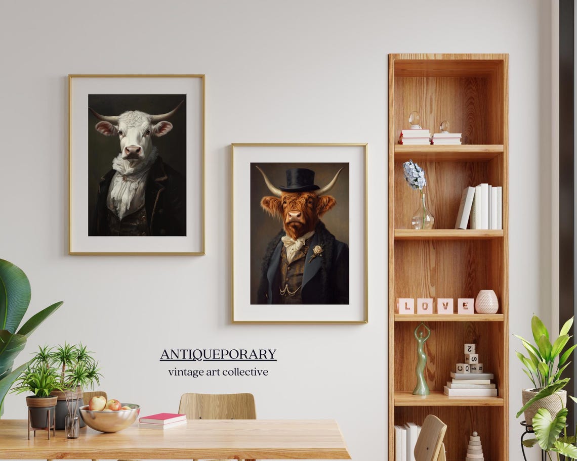 Highland Cow Top Hat Tailcoat Dapper Vintage Animal Portrait Poster - Image 2