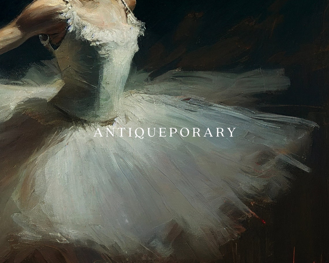 Graceful Ballerina in White Tutu Dancing on Dark Stage Poster - Image 2