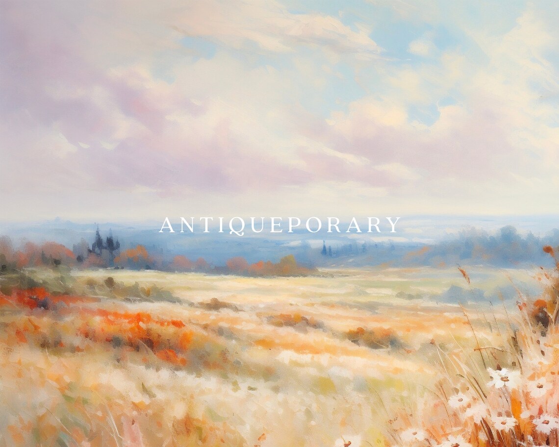 Wildflower Field Landscape Oil Painting Vintage Landscape Art Print Neutral Country Field Wall Art Rustic Farmhouse Decor Art - Image 3