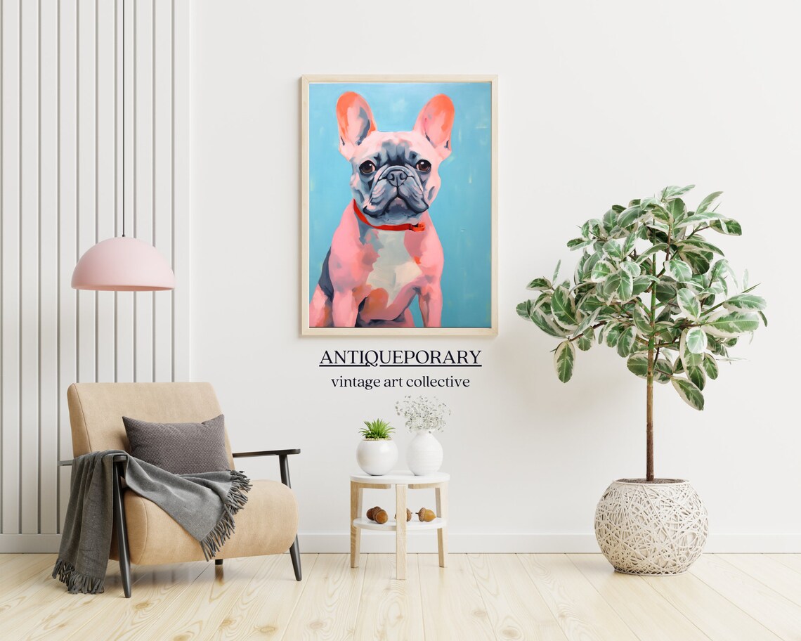 Cute Pink French Bulldog Pop Art Portrait on Turquoise Poster - Image 4