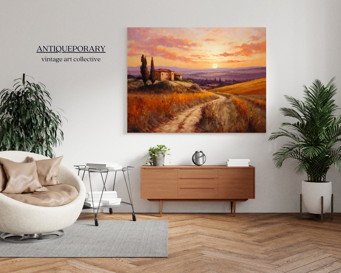 Golden Tuscan Sunset Farmhouse Cypress Hills Vintage Style Poster - Image 3