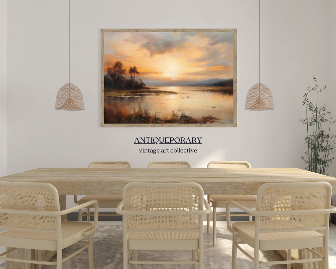 Golden Sunset Over Calm River with Reflective Water Art Poster - Image 4