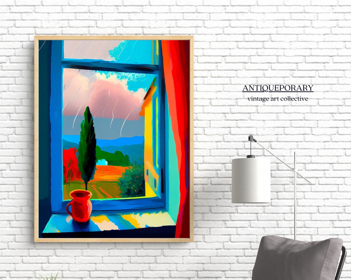 Colorful Window View Fauvist Painting Bold Blue Frame Red Jug Poster - Image 6