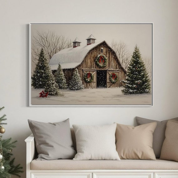 Rustic Christmas Barn Vintage Holiday Wall Art