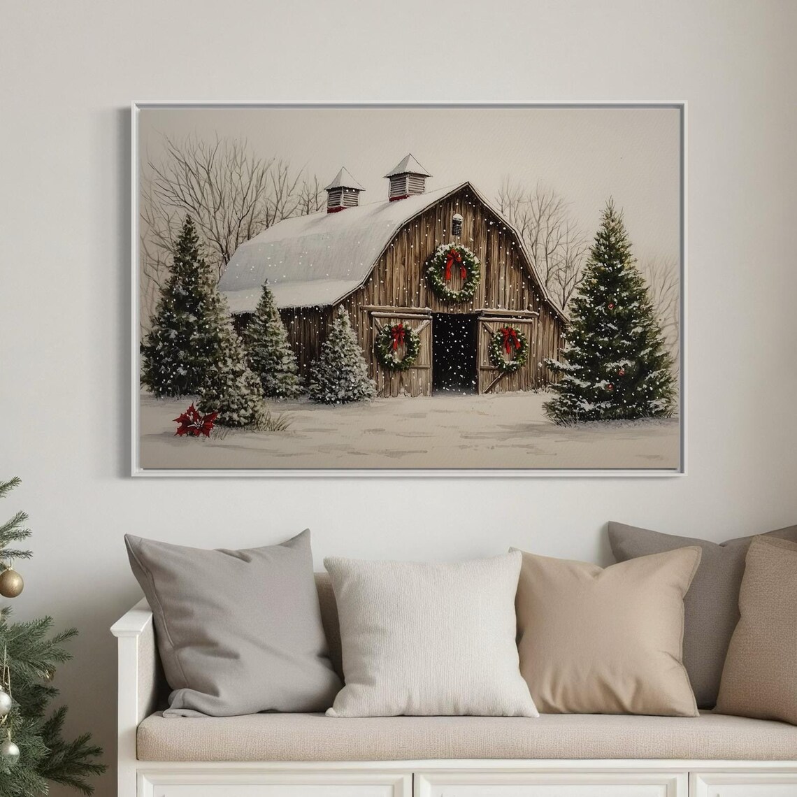 Rustic Christmas Barn Vintage Holiday Wall Art