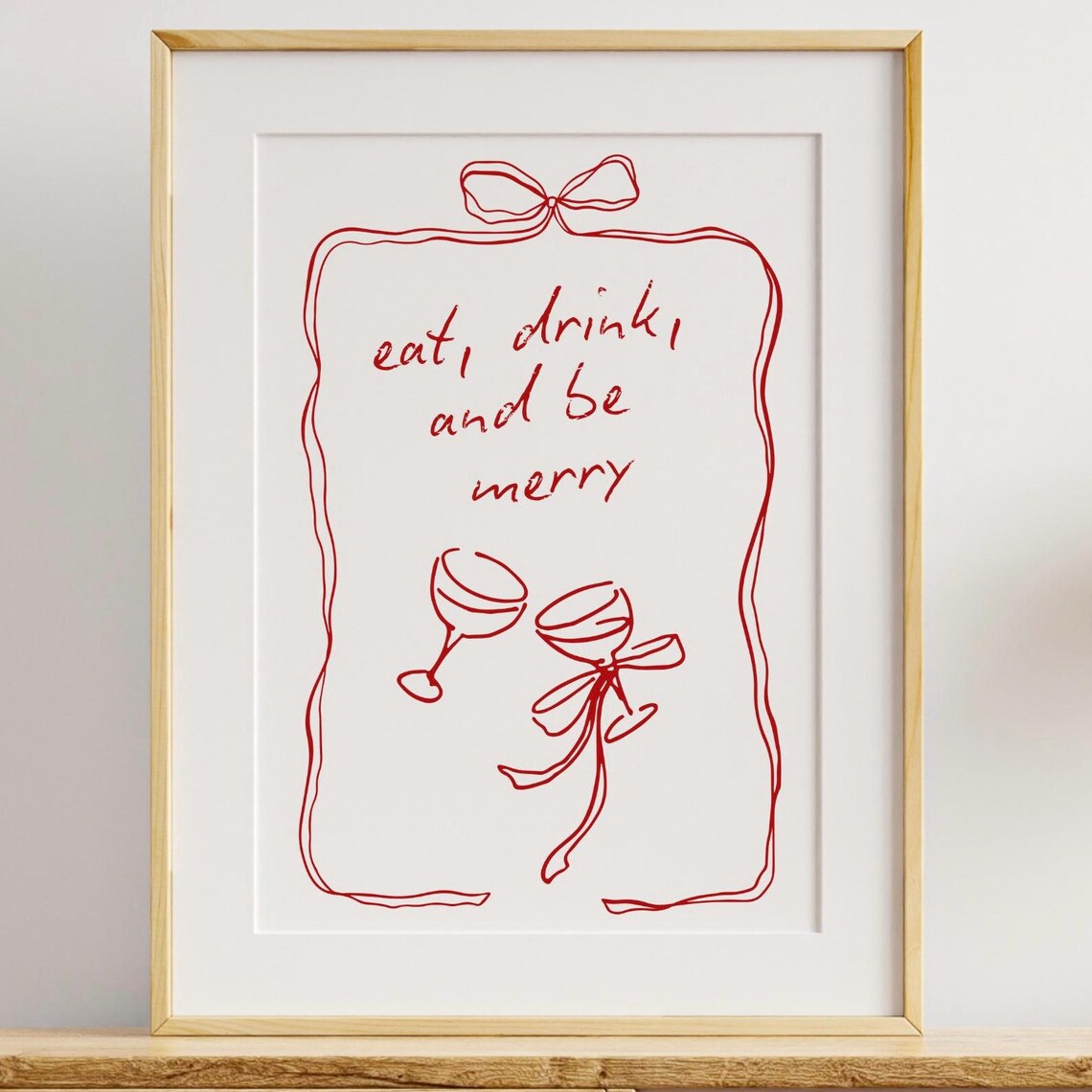 Eat Drink And Be Merry Red Christmas Wine Glasses Holiday Quote Poster