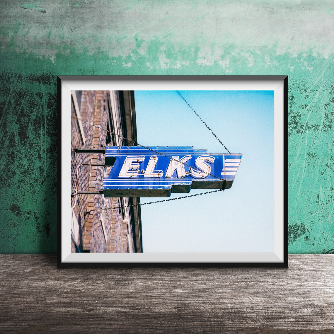 Elks Lodge Neon Sign Vintage Blue Deco Retro Photography Poster
