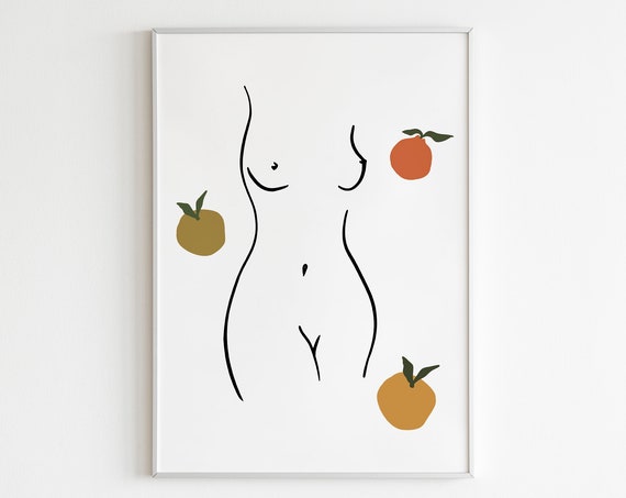 Woman Silhouette Wall Art Nude With Fruits Woman Nude Art Print Single Line Woman Wall Art One Line Woman Drawing Girl Continuous Line Art