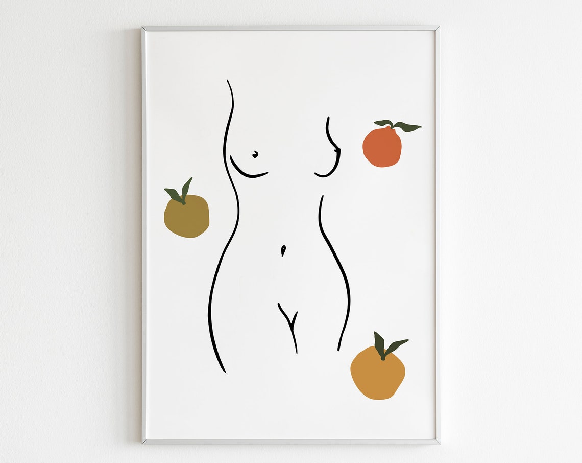 Woman Silhouette Wall Art Nude With Fruits Woman Nude Art Print Single Line Woman Wall Art One Line Woman Drawing Girl Continuous Line Art