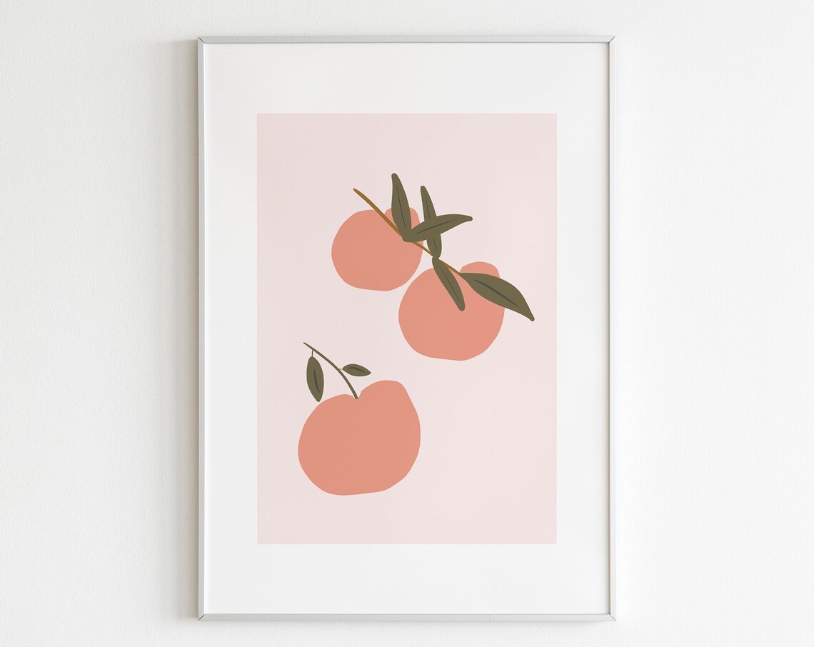 Sweet Blush Pink Peaches Abstract Fruit Minimalist Kitchen Poster
