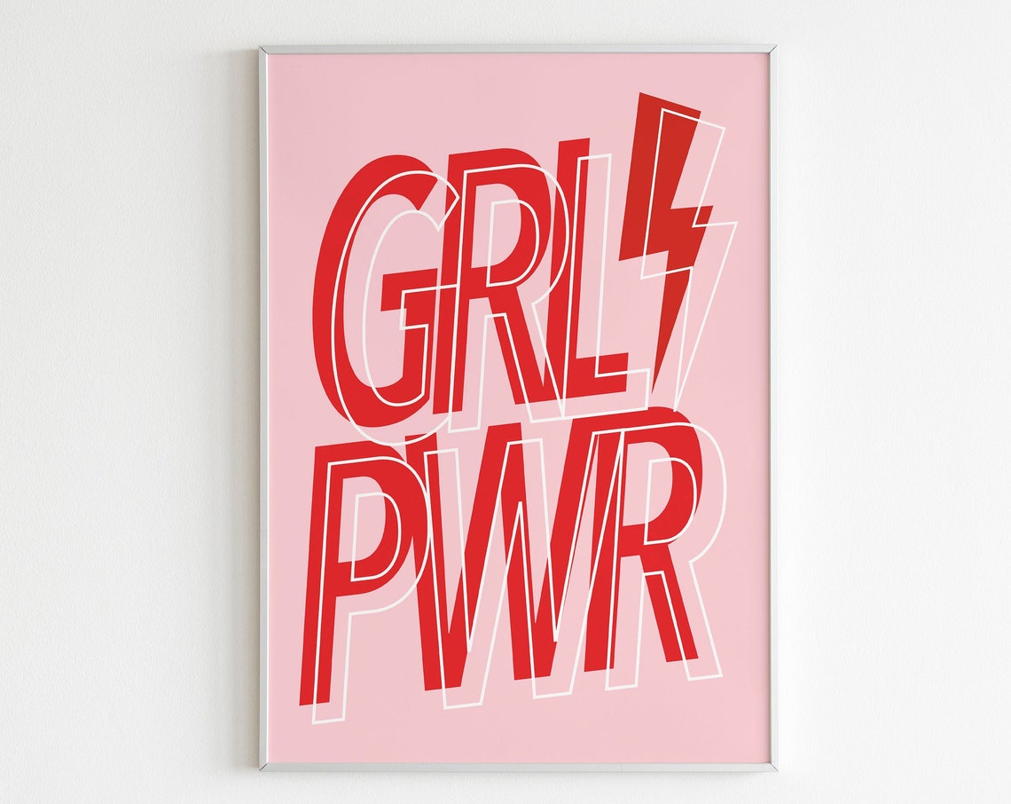 Grl Pwr Wall Art Girl Power Print Pink Red Print Trendy Wall Art Teenager Print Nursery Home Office Print Boho Wall Art Girl Room Print