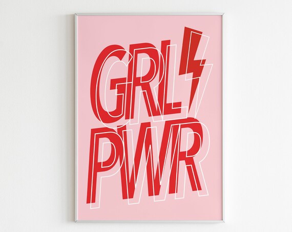GRL PWR Girl Power Red Lightning Bolt Feminist Trendy Poster