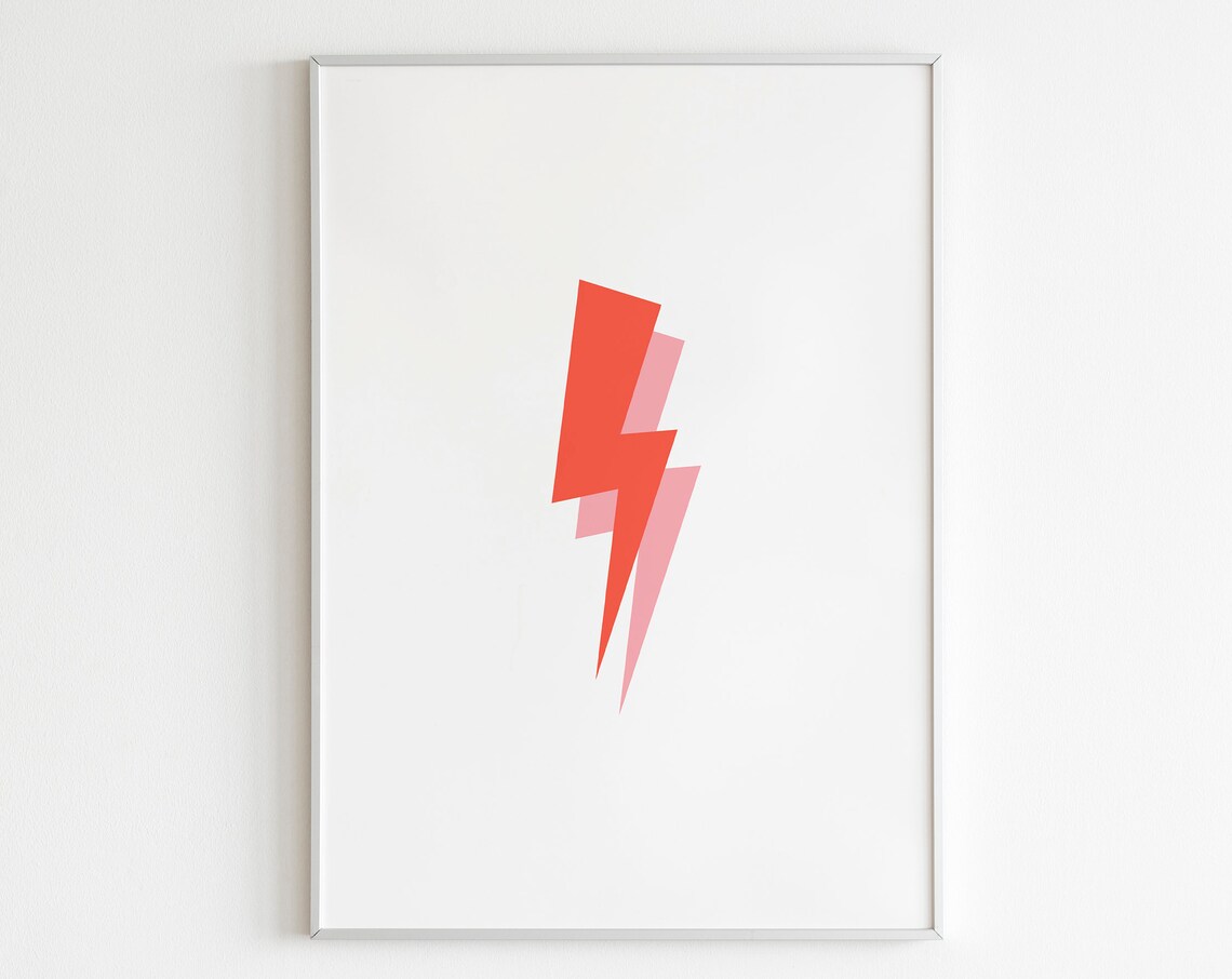 Red Pink Lightning Bolt Pop Art Minimalist Graphic Trendy Poster