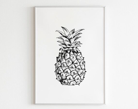 Pineapple Line Drawing Sketch Botanical Minimalist Kitchen Decor Poster