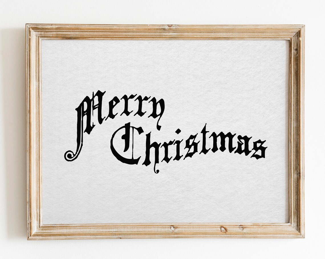 Merry Christmas Old English Calligraphy Typography Holiday Sign Print