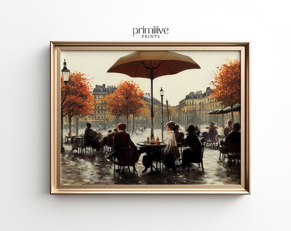 Paris Cafe Autumn Art Print, French Bistro Decor