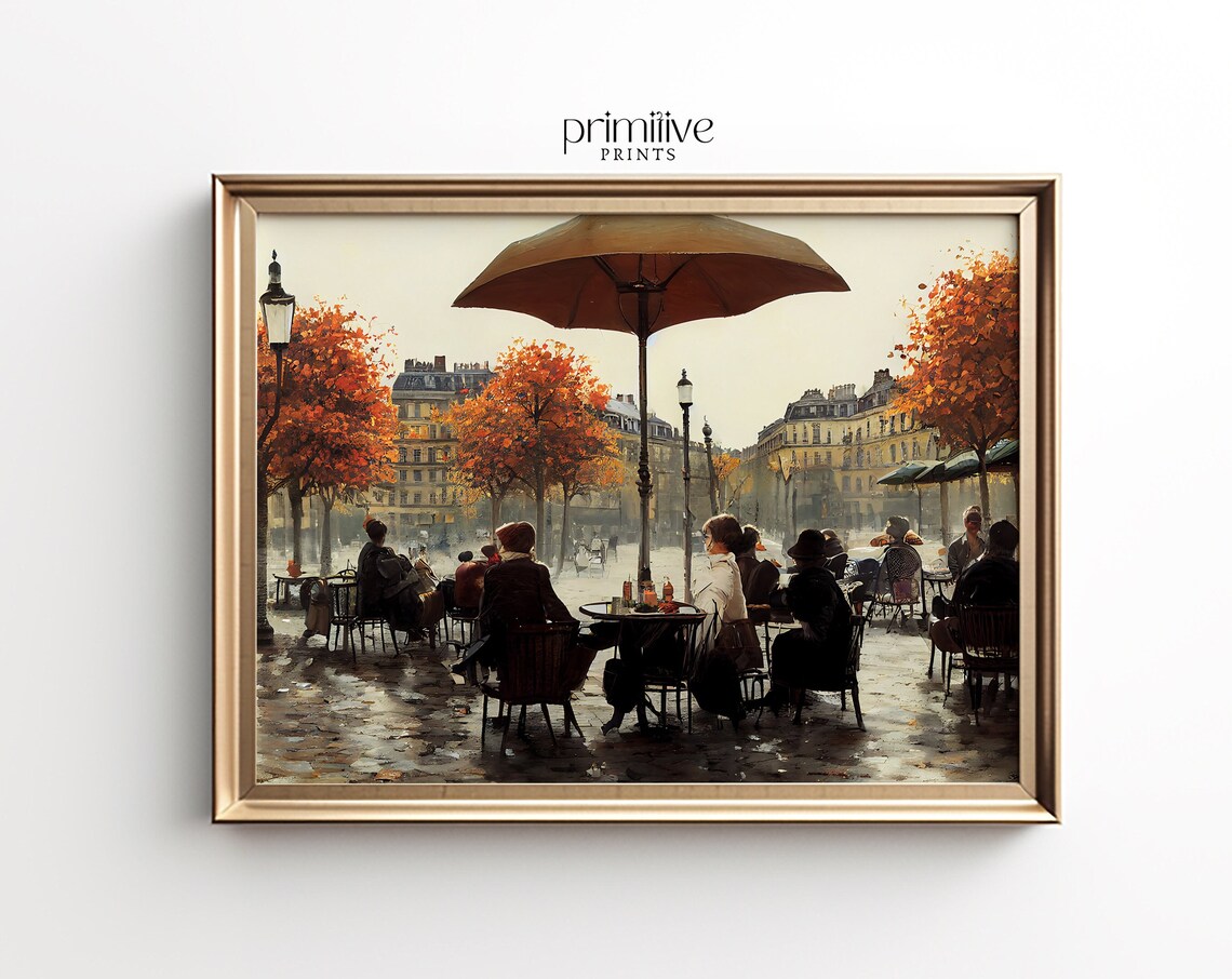 Paris Cafe Autumn Art Print, French Bistro Decor