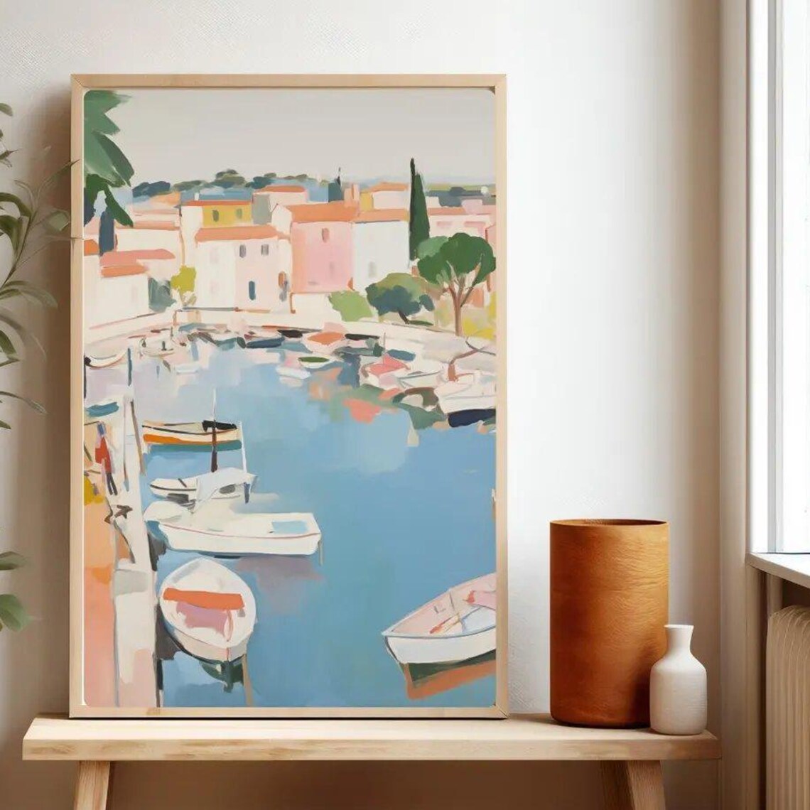 French Riviera Harbor Boats South of France Pastel Painting Poster