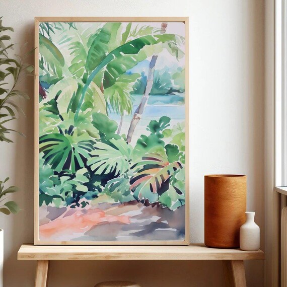 Tropical Beach Print Botanical Painting Art Watercolor House Decor Ocean Wall Giclee
