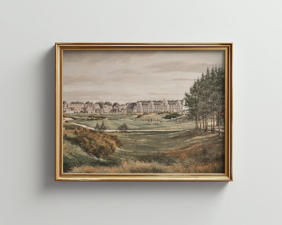 Trending Now Golf Oil Painting Wall Art Golf Gifts For Men Golf Course Landscape Print Vintage Neutral Printable