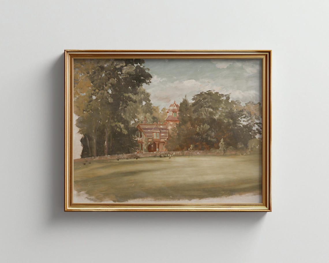 Rustic Autumn Valley With Farmhouse Vintage Countryside Poster