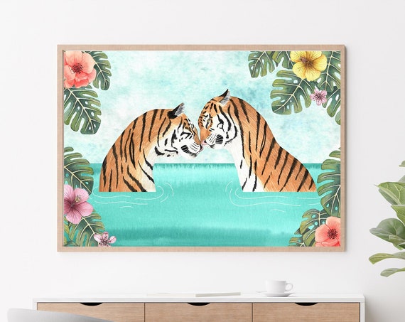 Tigers Tropical Art Print, Jungle Safari Poster