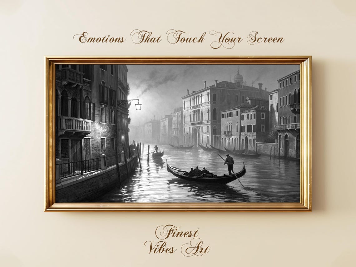 Venice Canal Gondolas Black And White Vintage Cityscape Poster