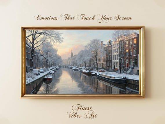 Amsterdam Canal Winter Cityscape Art For Samsung Frame Tv