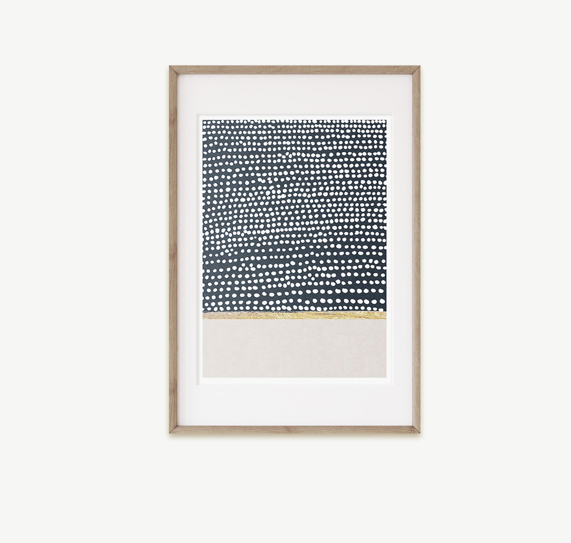 Midnight Blue Starry Dotted Abstract Mid Century Modern Wall Art