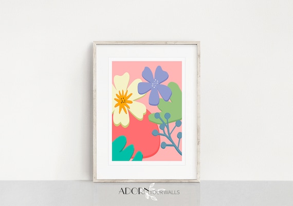 Bold Modern Matisse Style Floral Cutouts Pink Background Wall Art