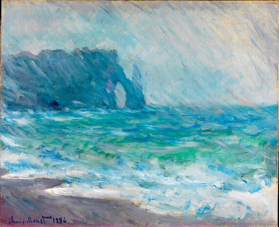 Claude Monet Etretat in the Rain 1886 Normandy Coast Waves Poster