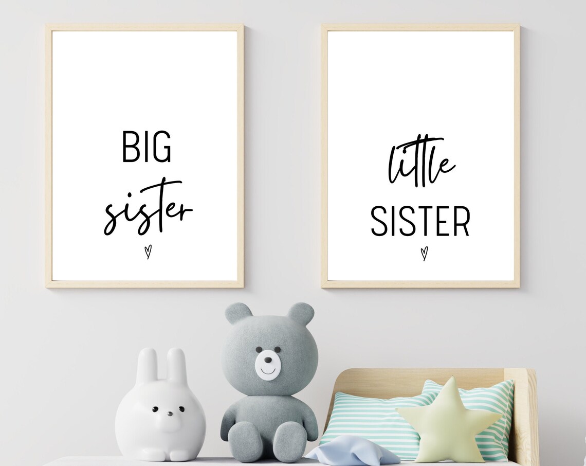 Little Sister Heart Nursery Quote Minimalist Black White Poster - Image 4
