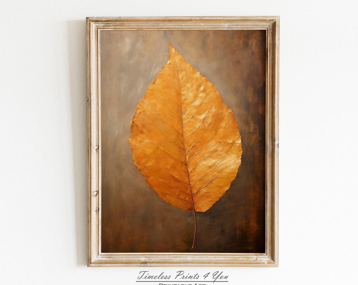 Copper Fall Leaf Still Life Rustic Vintage Botanical Art Poster