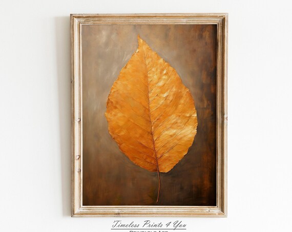 Copper Fall Leaf Still Life Rustic Vintage Botanical Art Poster