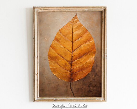Golden Autumn Leaf Close Up Rustic Botanical Painting Art Poster