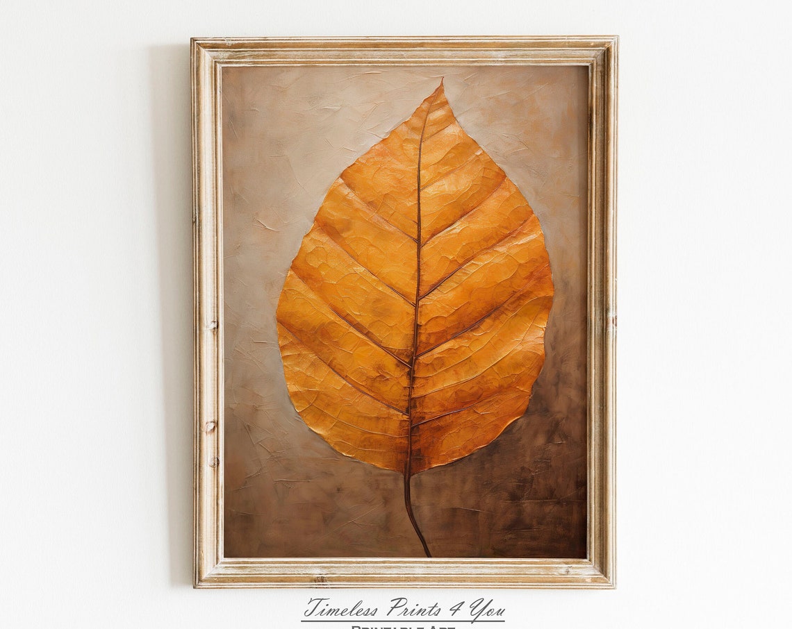 Golden Autumn Leaf Close Up Rustic Botanical Painting Art Poster