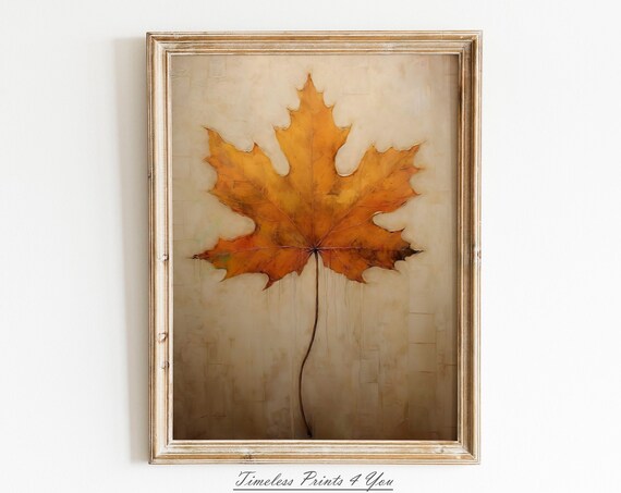 Rustic Golden Maple Leaf Autumn Botanical Painting Fall Poster